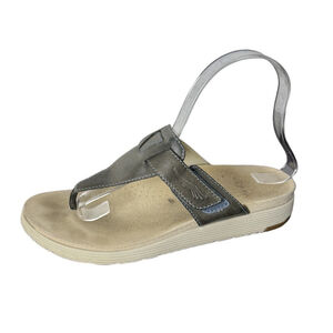 DANSKO Cece Comfort Summer Thong Sandals Sz 7.5-8 EU 38 Silver Leather Beach